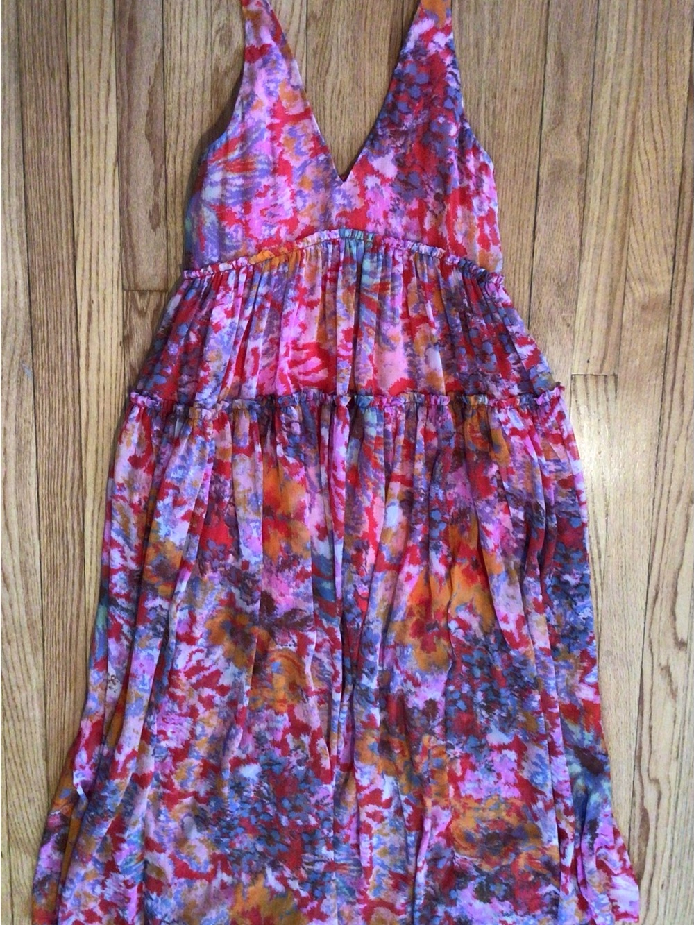 Free People NWT Floral Boho Maxi Dress Ruffle Smocked Waist Size XS